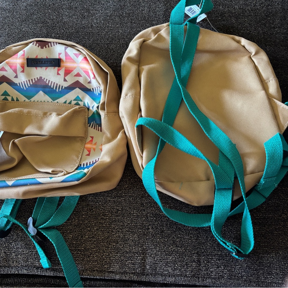 Pendleton Tan Backpack with Teal Straps